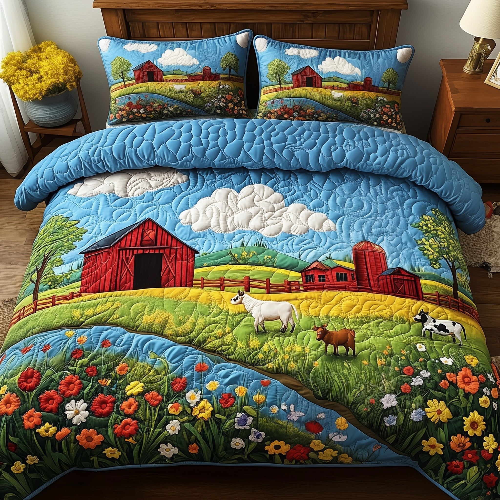 Peaceful Farm Quilted Bedding Set Duvet Cover Merchandise Christmas Ideas For A Farmer