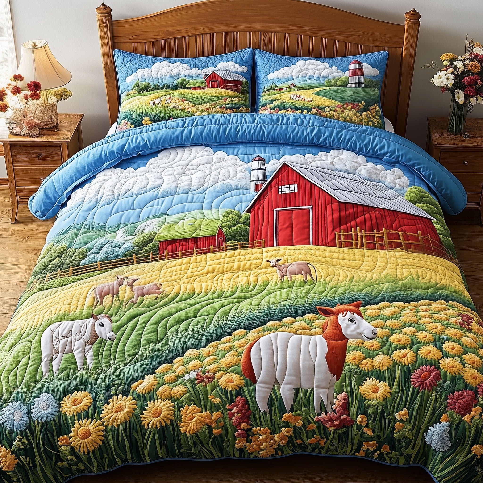 Peaceful Farm Quilted Bedding Set Duvet Cover Merchandise Gifts For Farmer Dad