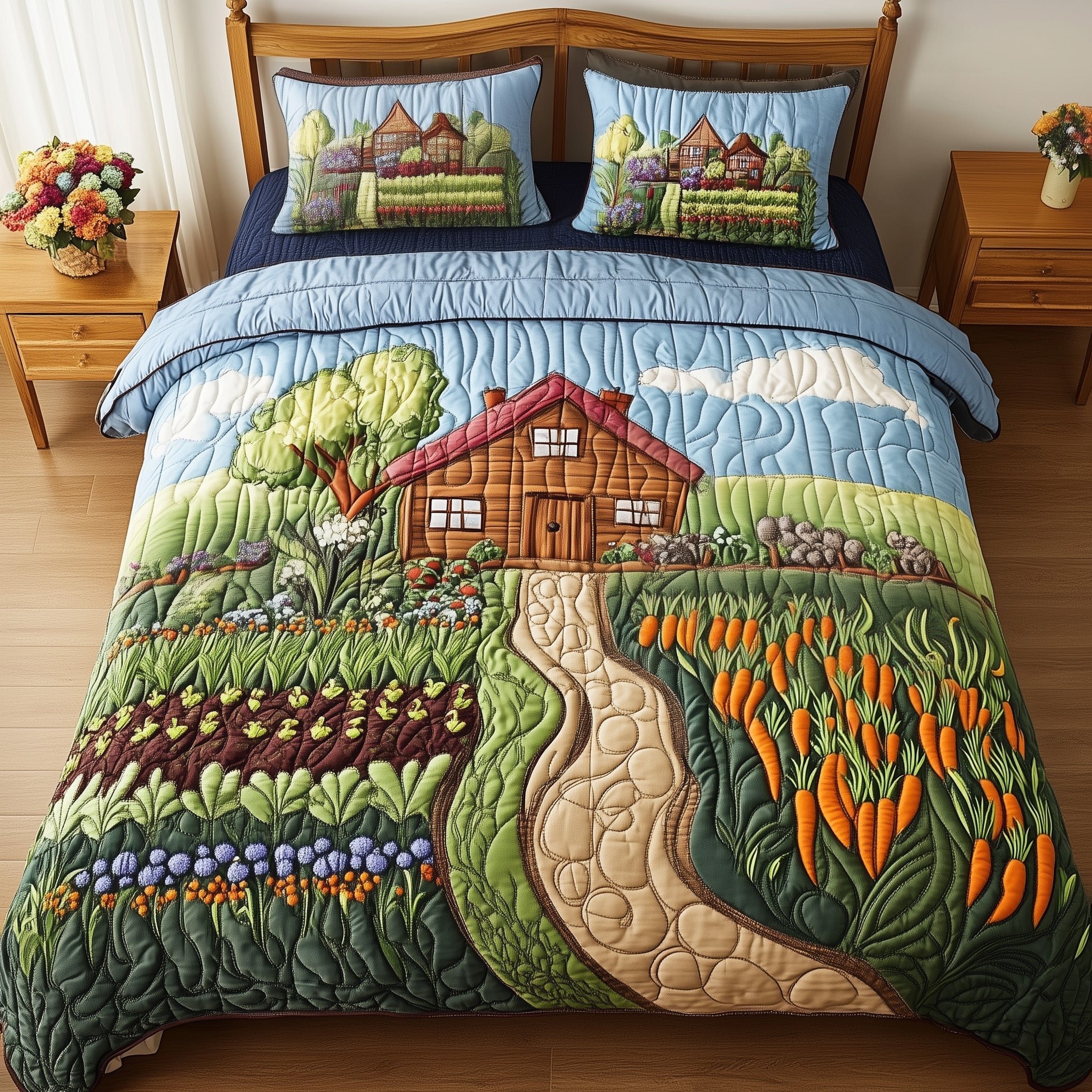Peaceful Farm Quilted Bedding Set Duvet Cover Merchandise Presents For Farmer Dads