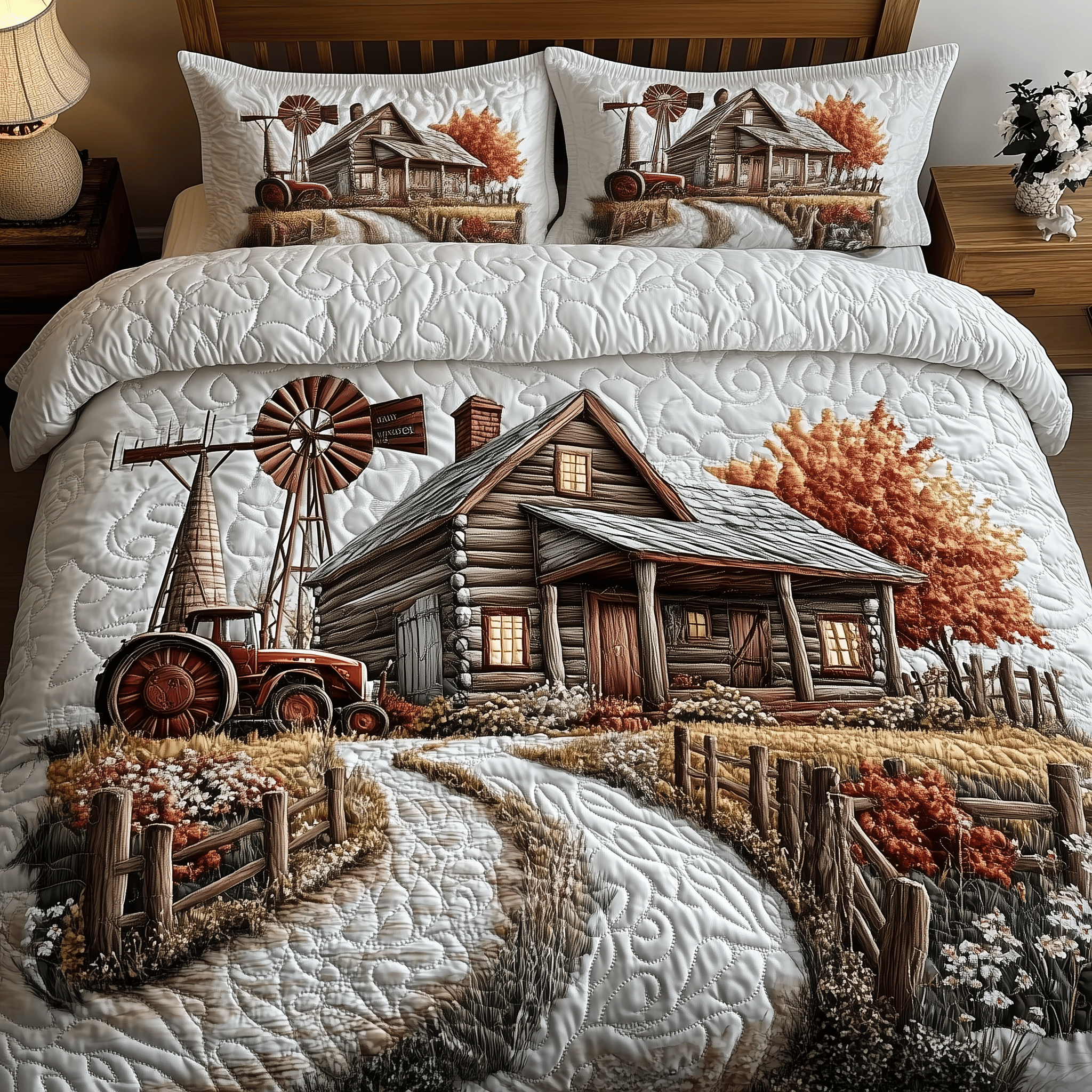 Peaceful Farmhouse Quilted Bedding Set Christmas Gifts For Farmers