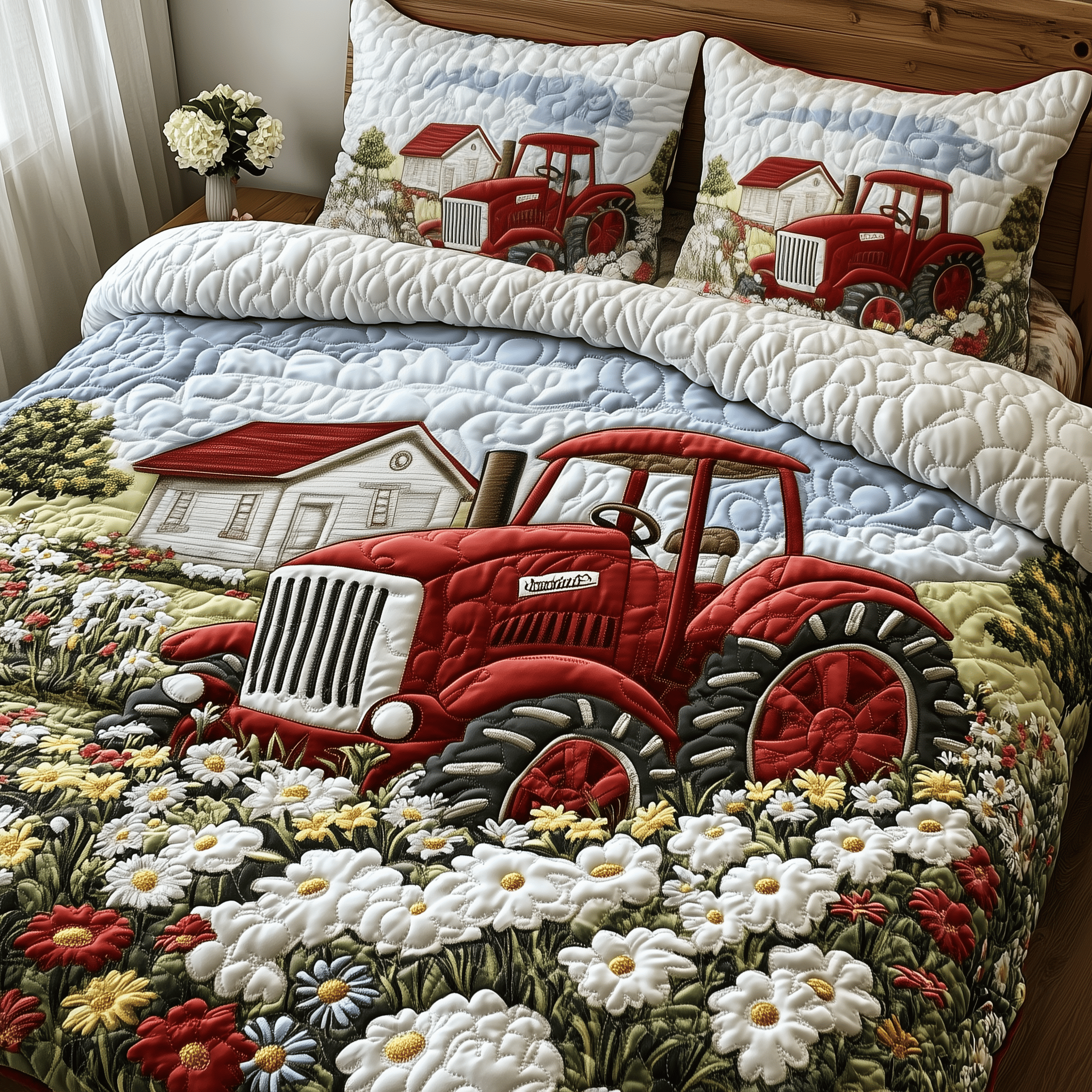 Peaceful Farmhouse Quilted Bedding Set Gift For Farmer
