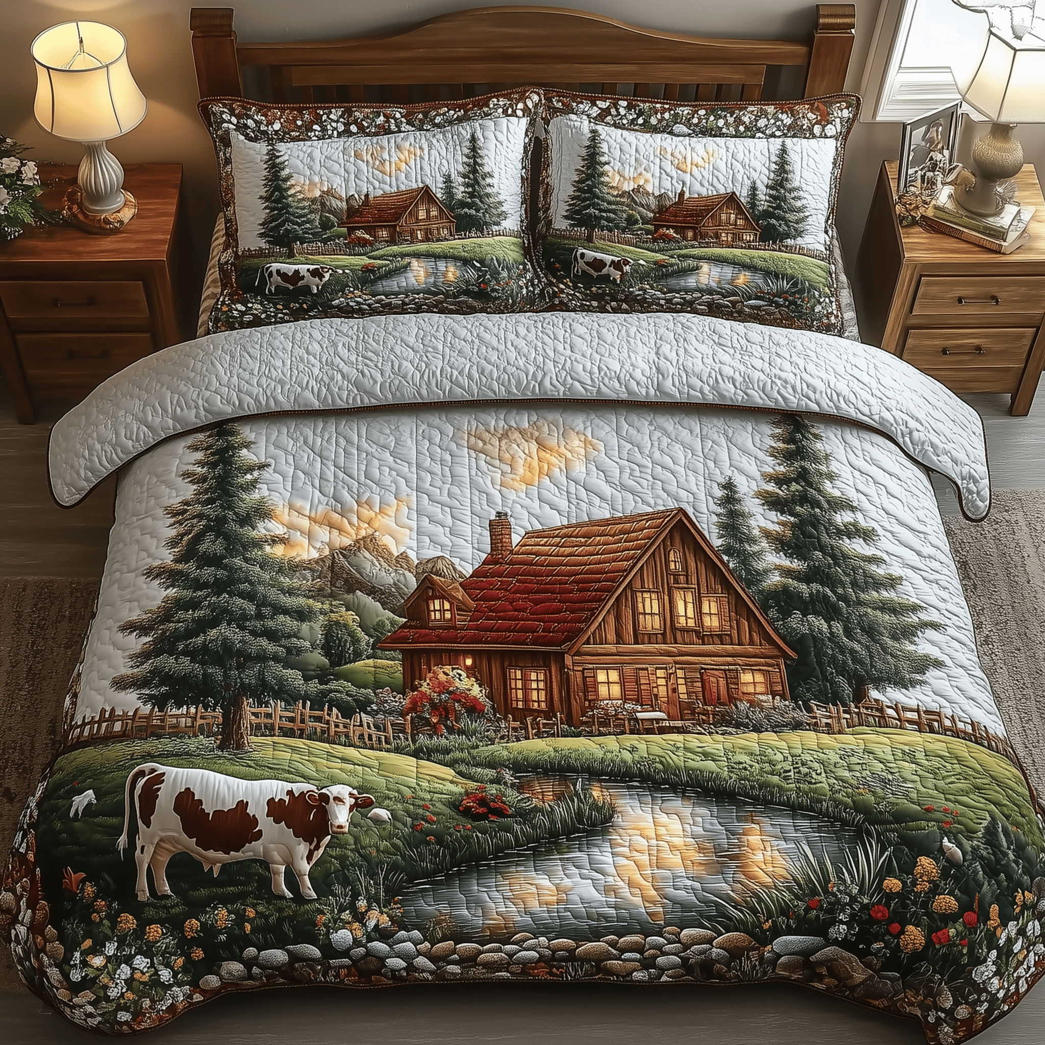 Peaceful Farmhouse Quilted Bedding Set Presents For Farmer Dads