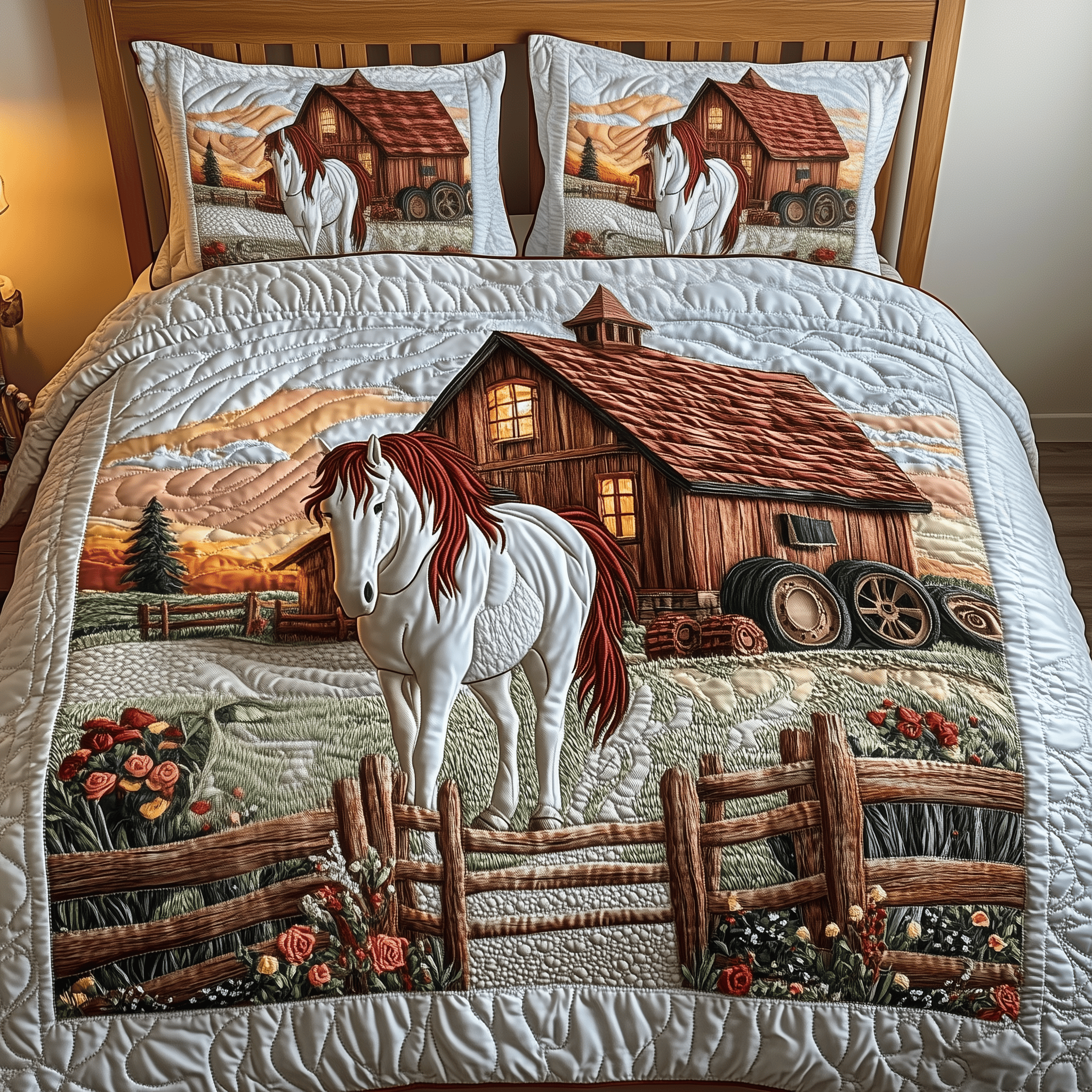 Peaceful Farmhouse Quilted Bedding Set Presents For Farmers