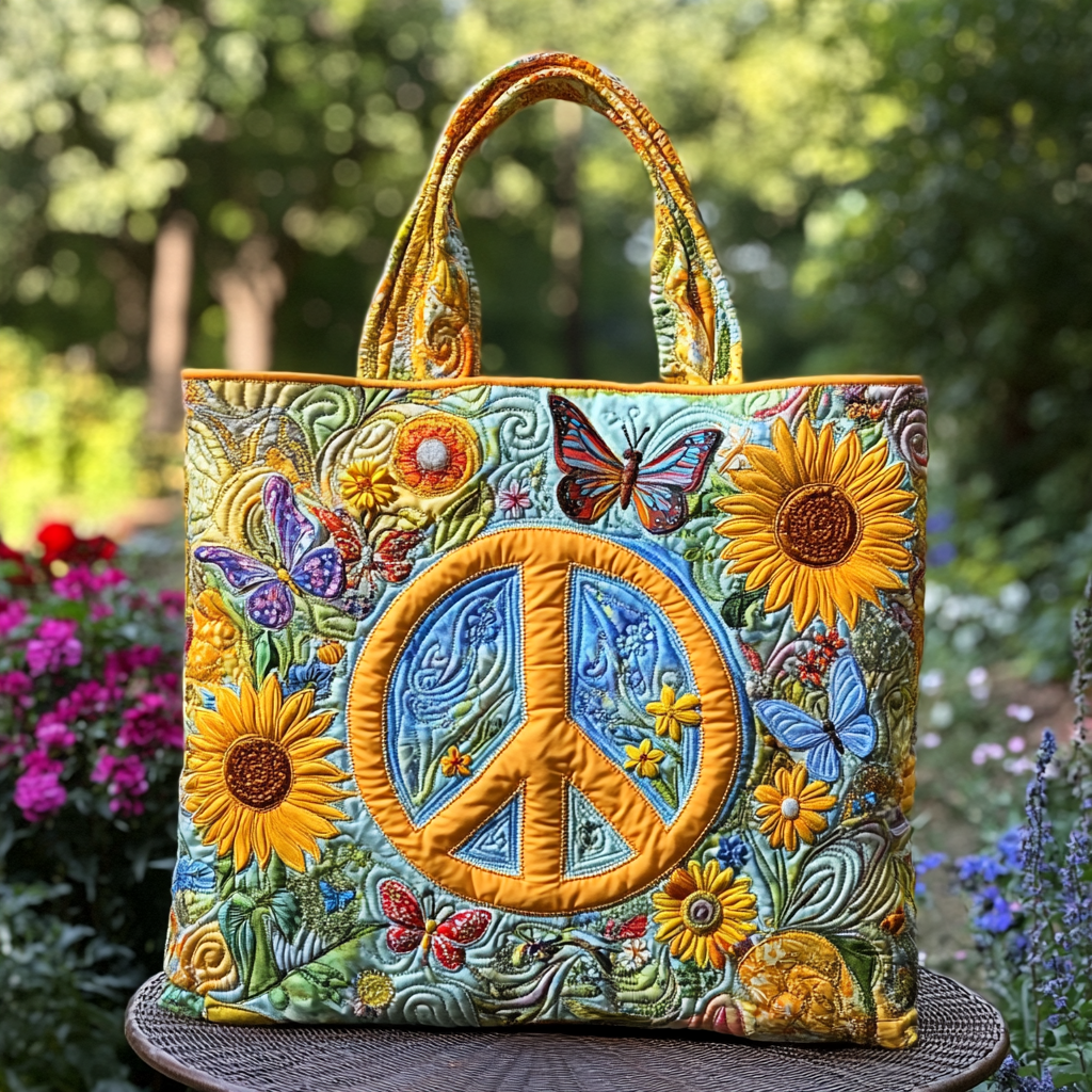 Peaceful Field Flowers Quilted Tote Bag Gifts For Sunflower Lovers