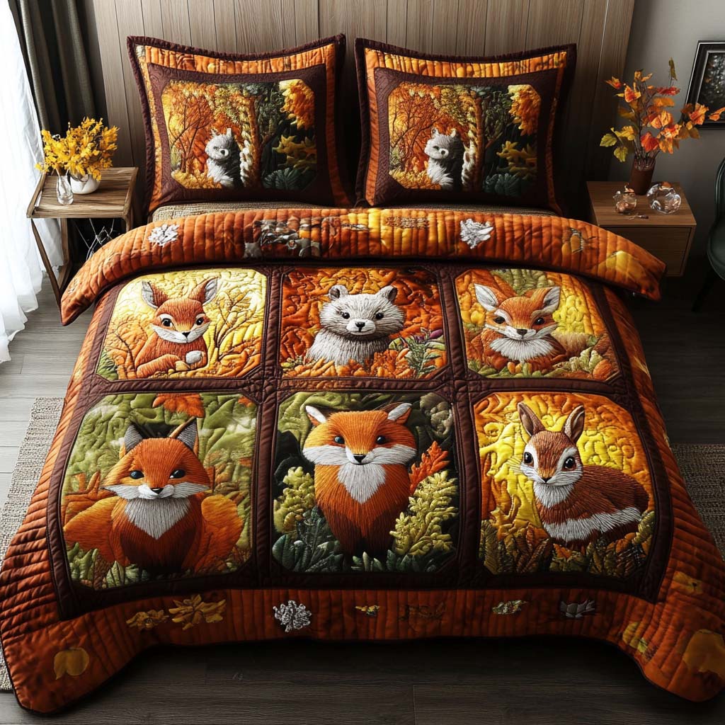 Peaceful Forest Meadow Quilted Bedding Set Cool Bedroom Decor Small Fall Gift Ideas