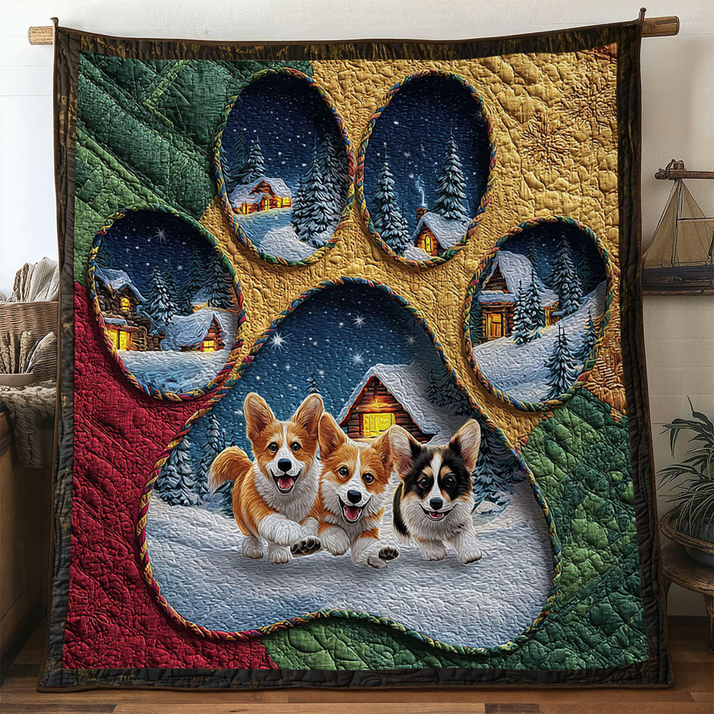 Peaceful Frost Corgi Paw Quilt Blanket Christmas Throws Corgi Themed Gifts