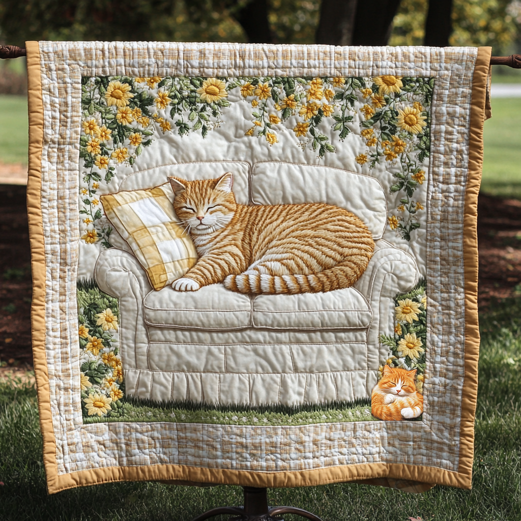 Peaceful Garden Cat Quilt Blanket Queen Size Blanket Gifts For Mum Christmas