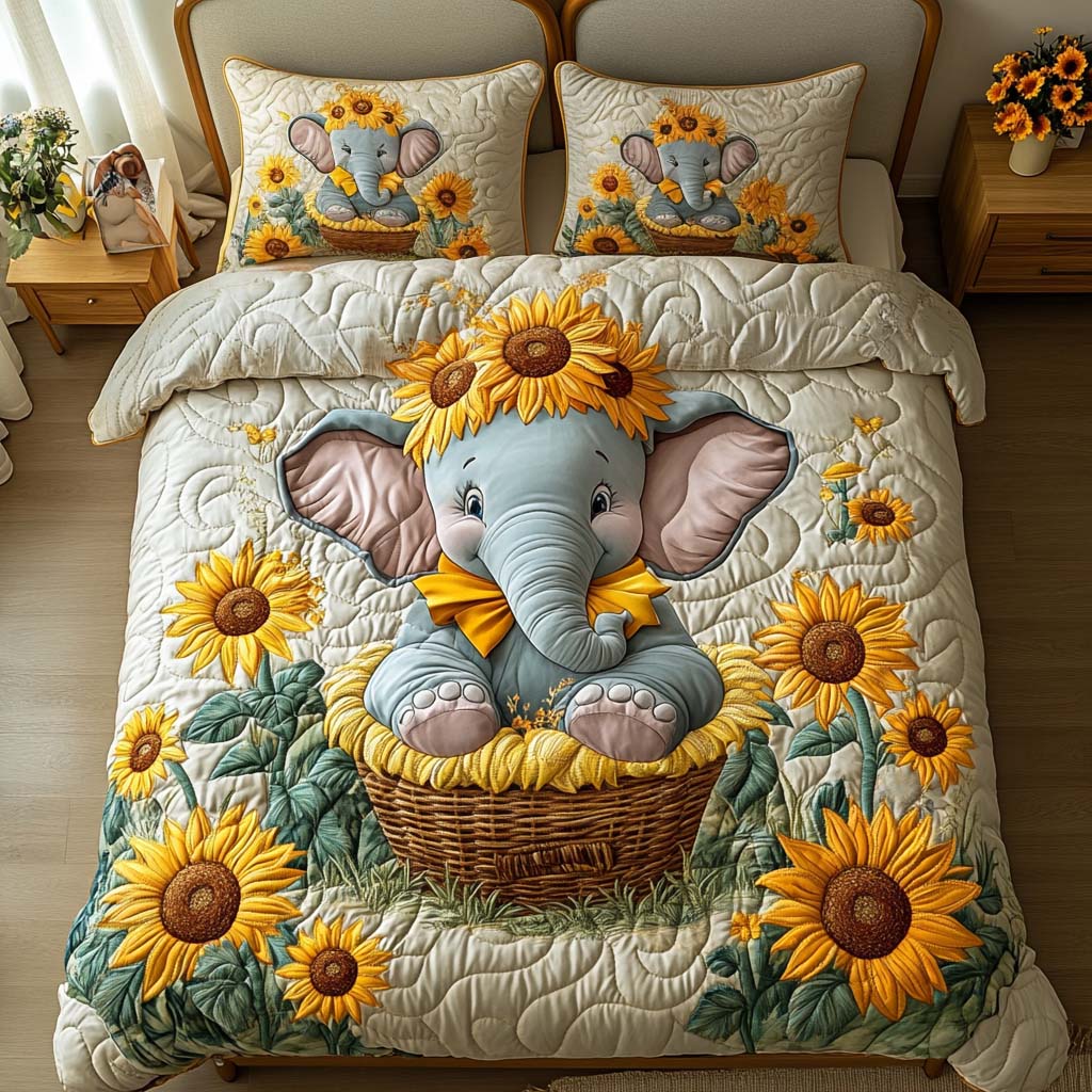 Peaceful Giant Quilted Bedding Set Bed Room Decoration Great Elephant Themed Gifts