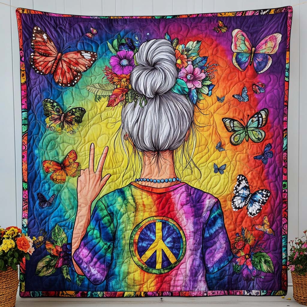 Peaceful Granny Quilted Blanket Winter Decor Blanket Hippie Gifts For Mom