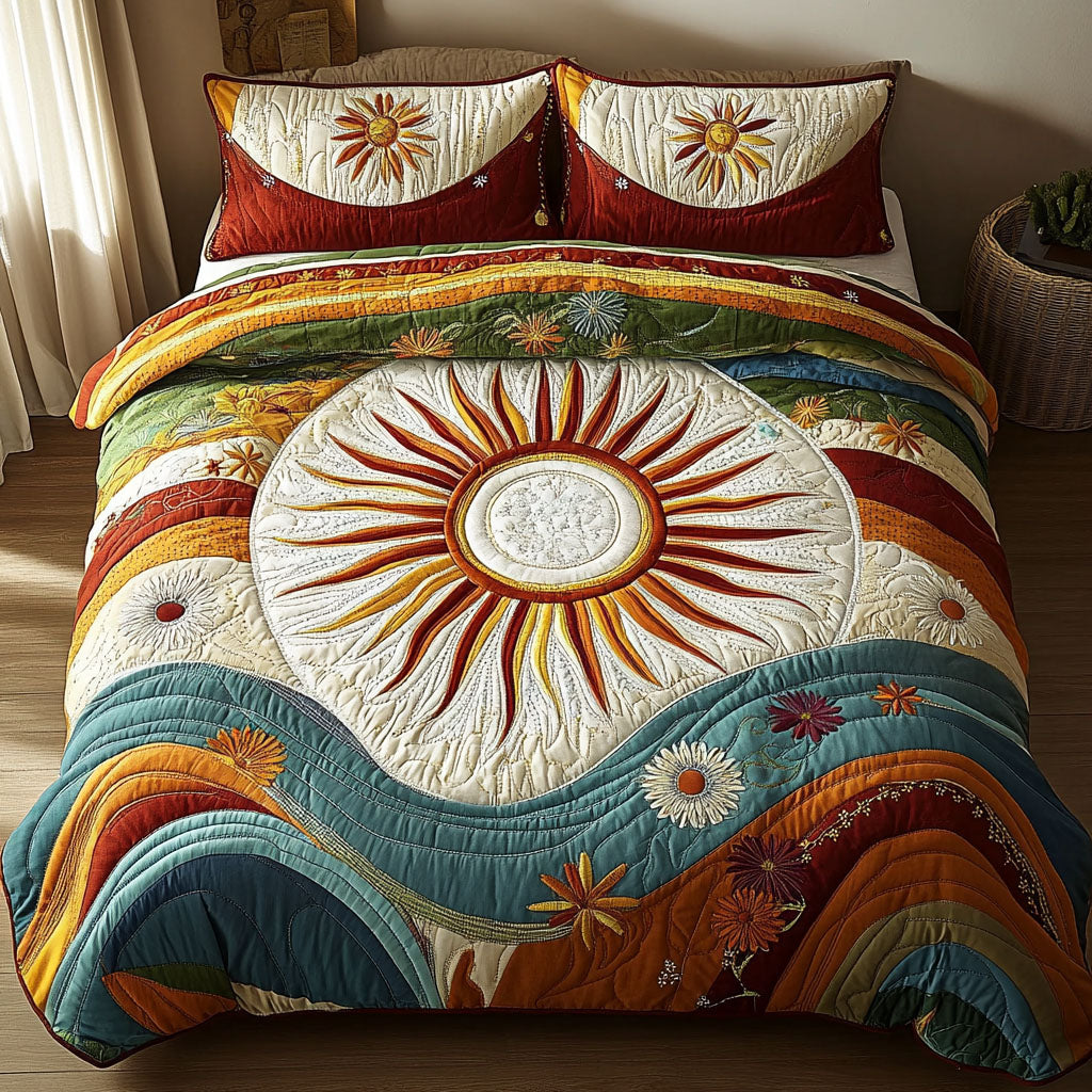 Peaceful Groove Quilted Bedding Set Cool Bedroom Decor Hippie Gift Ideas