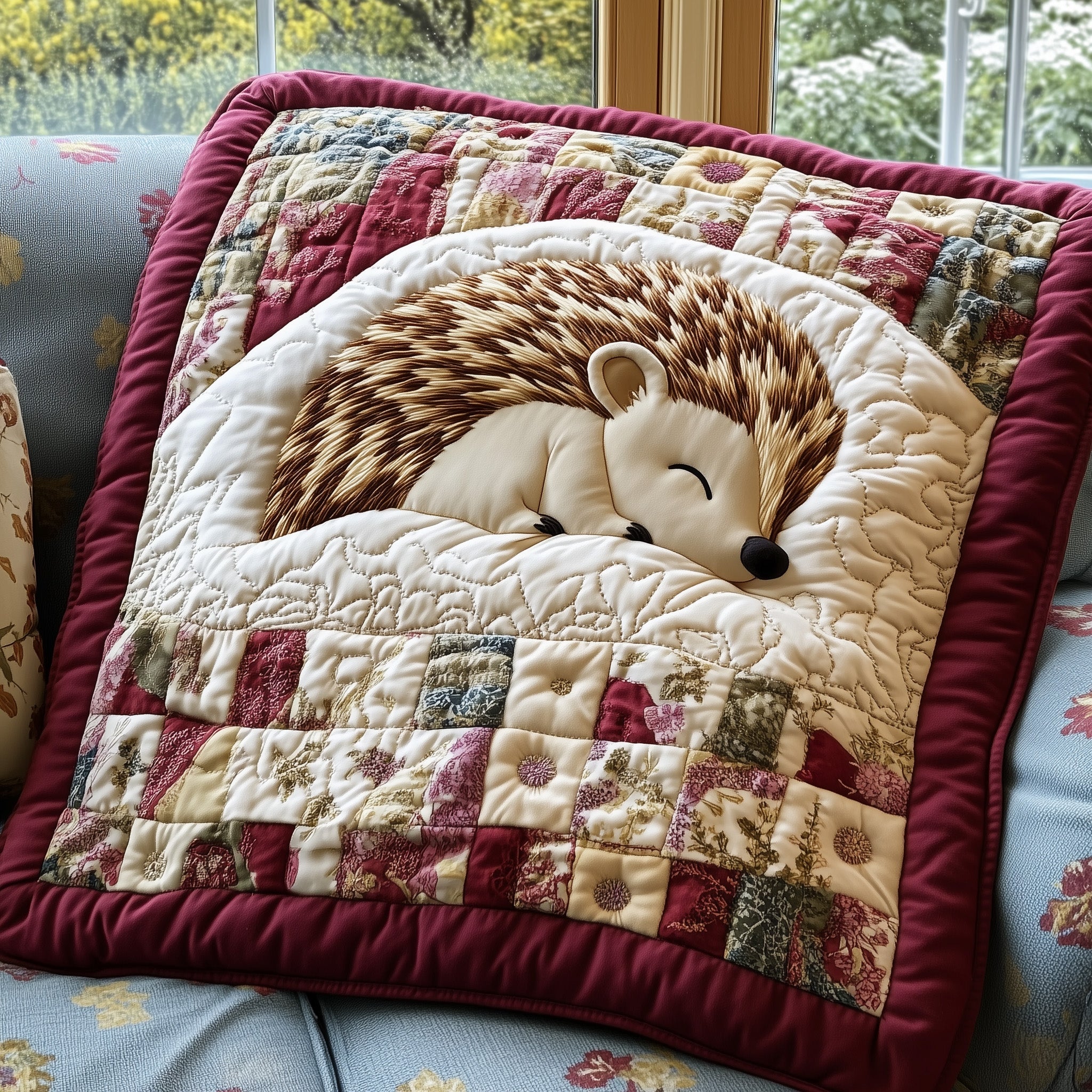 Peaceful Hedgehog Slumber Quilted Blanket Merchandise Throw BlanketGift For Hedgehog Owner