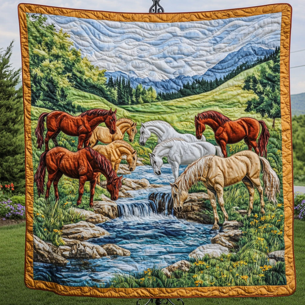 Peaceful Herd Quilted Blanket Best Throw Blanket Gift For Horse Lover Woman