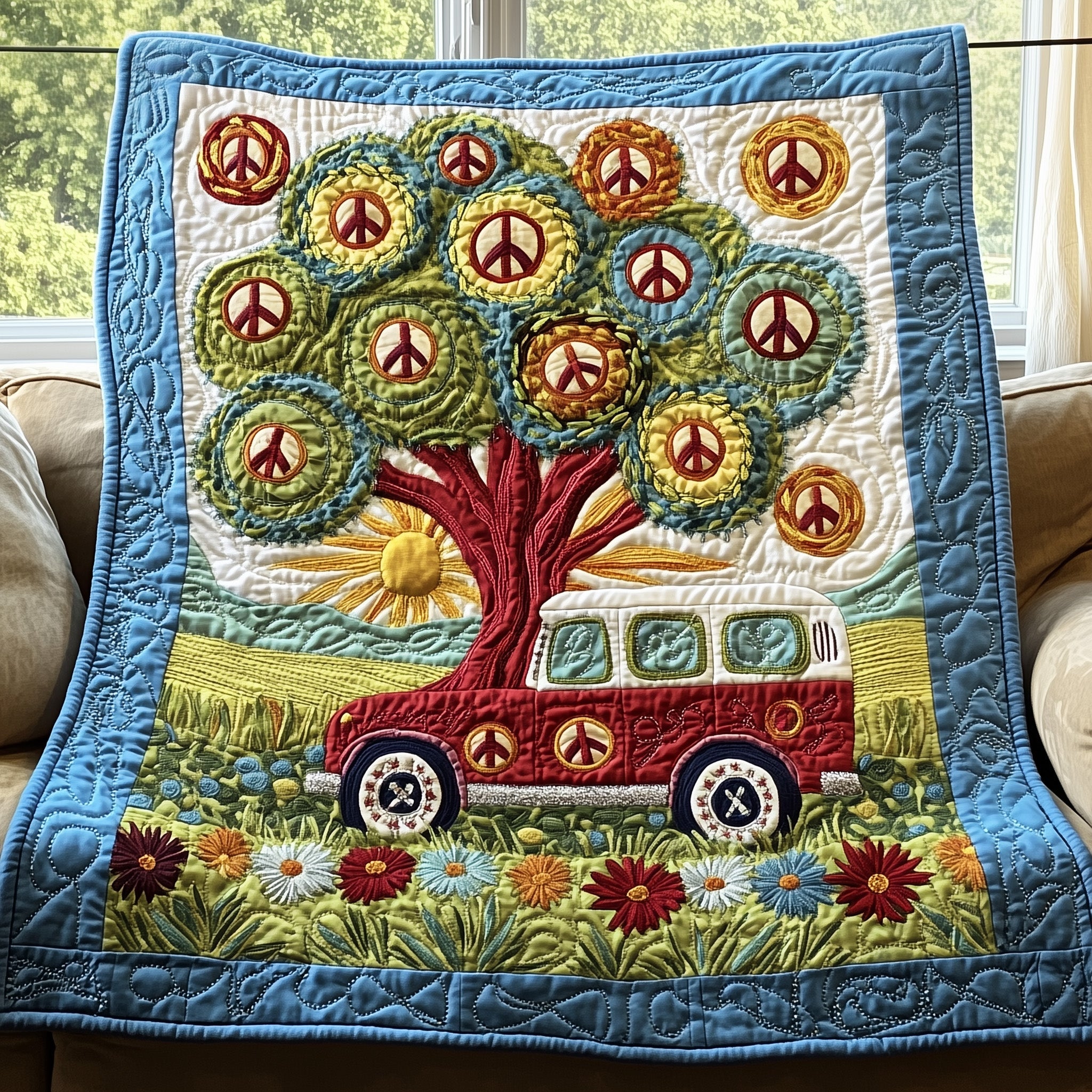 Peaceful Journey Quilted Blanket Merchandise Throw BlanketTheme Gift Hippie hristmas
