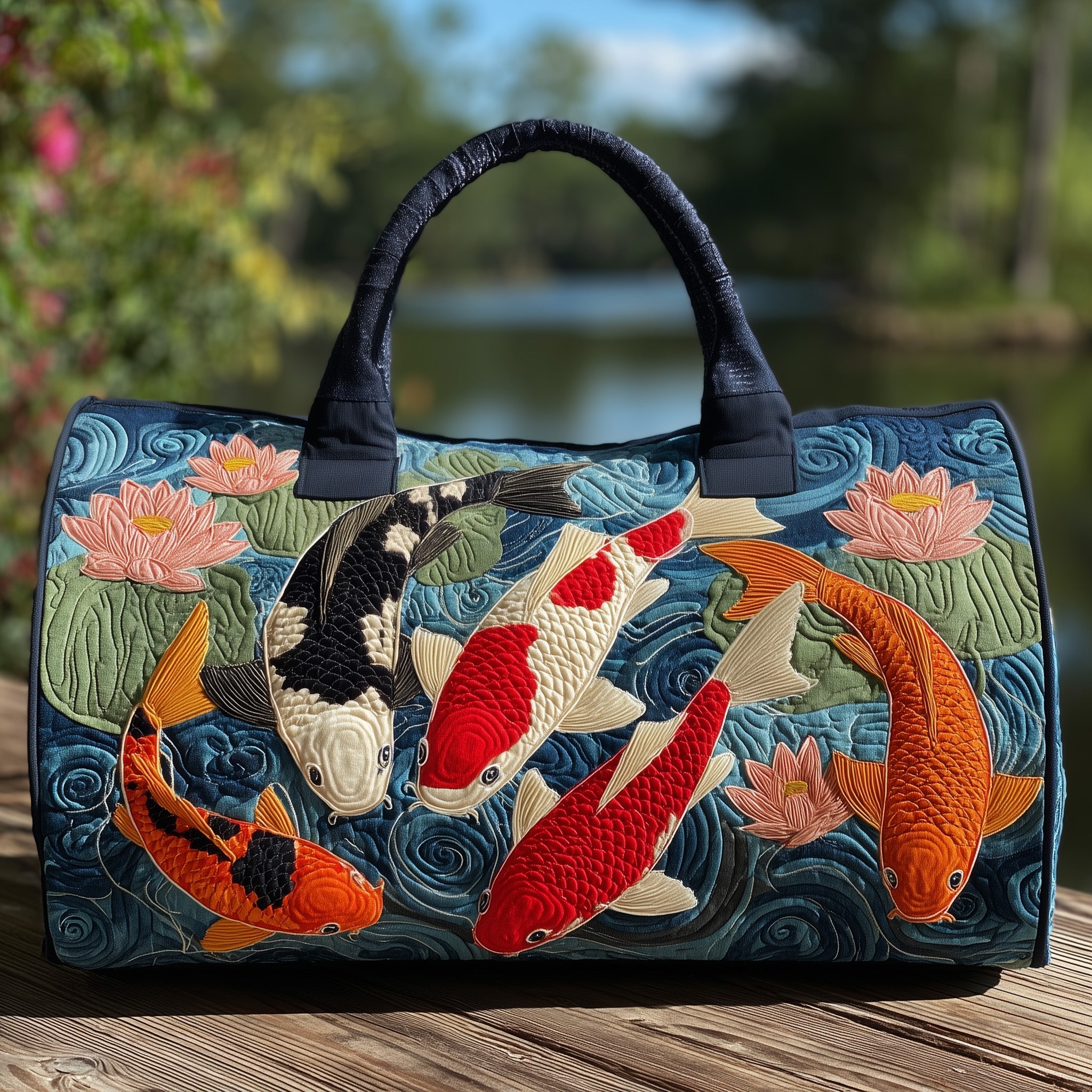 Peaceful Koi Quilted Duffle Bag Gift For Mom