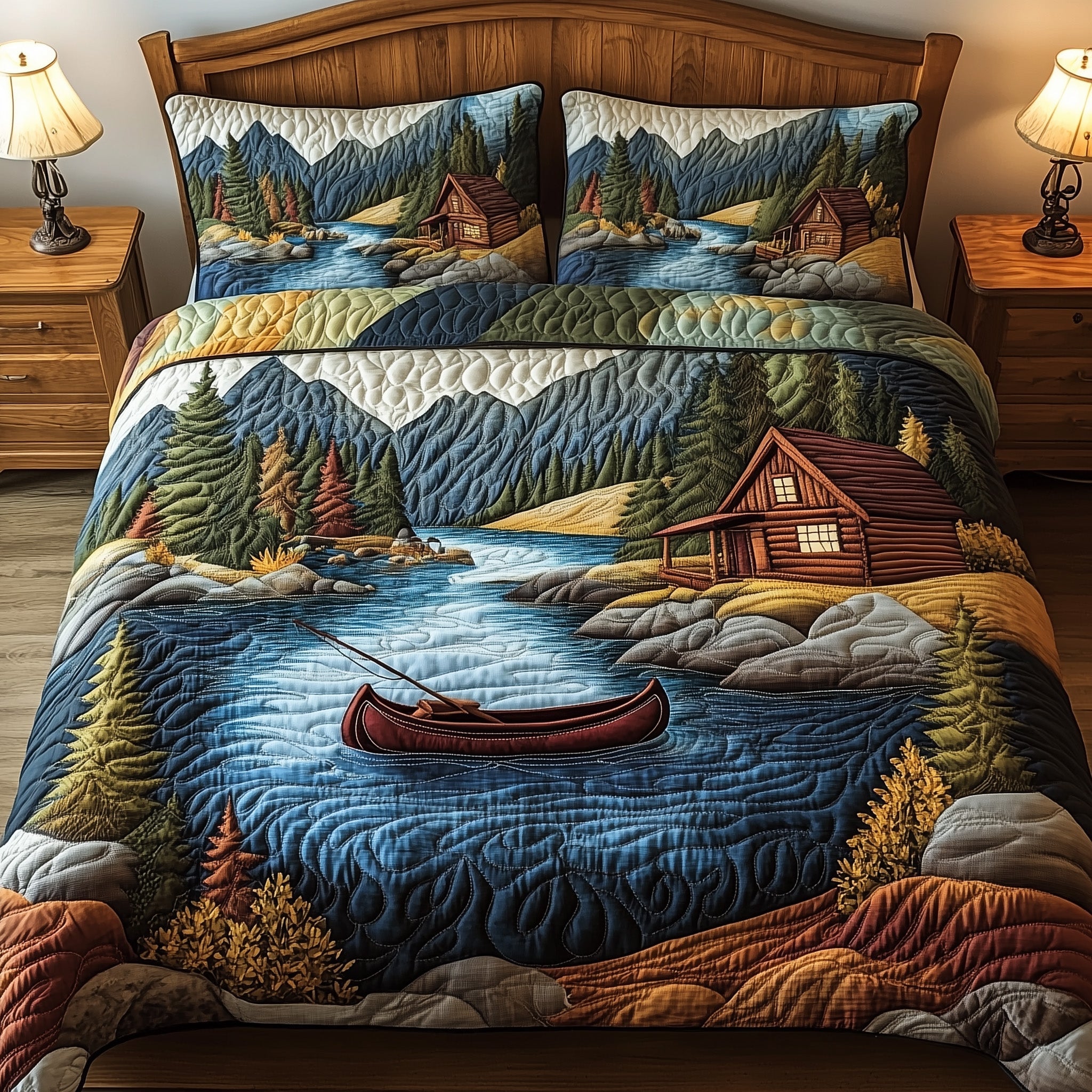 Peaceful Lakeside Quilted Bedding Set Duvet Cover Merchandise Camping Christmas Gifts