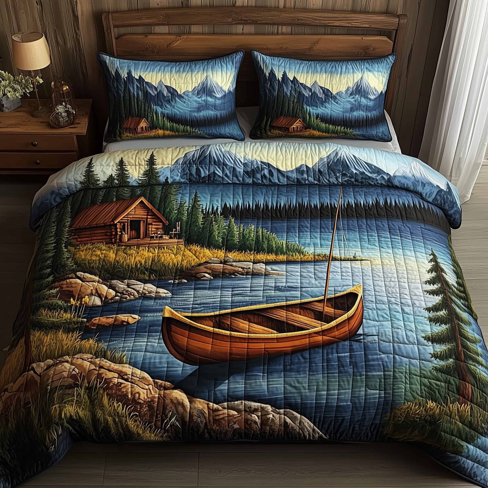 Peaceful Lakeside Quilted Bedding Set Duvet Cover Merchandise Camping Gifts For Him Her