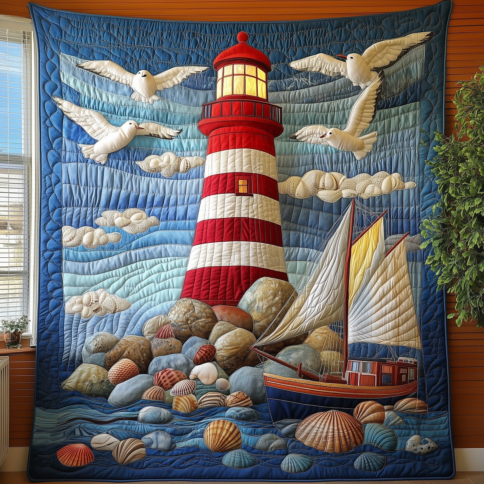 Peaceful Lighthouse Quilted Blanket Merchandise Throw BlanketBest Lighthouse Gifts Christmas