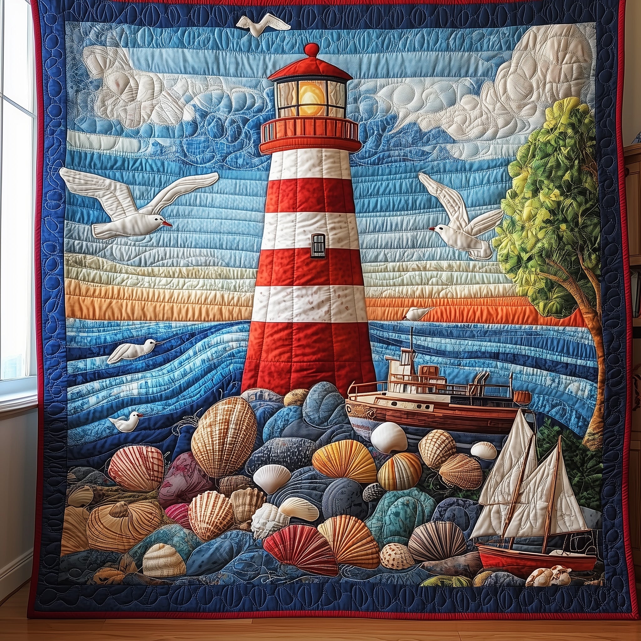 Peaceful Lighthouse Quilted Blanket Merchandise Throw BlanketLighthouse Presents Christmas