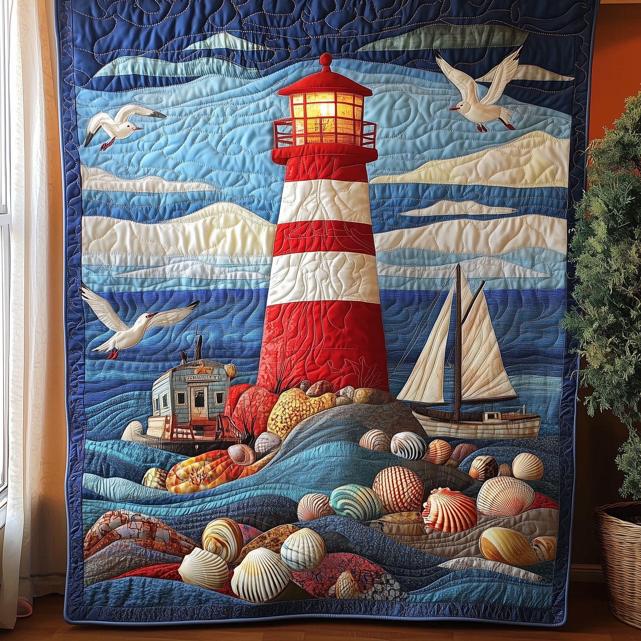 Peaceful Lighthouse Quilted Blanket Merchandise Throw BlanketOcean Lighthouse Gift Ideas