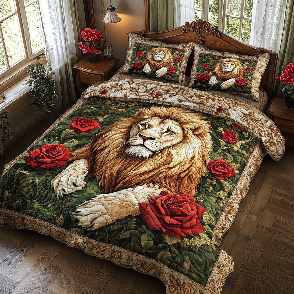 Peaceful Lion Quilted Bedding Set Aesthetic Room Decor Lion Gifts For Him