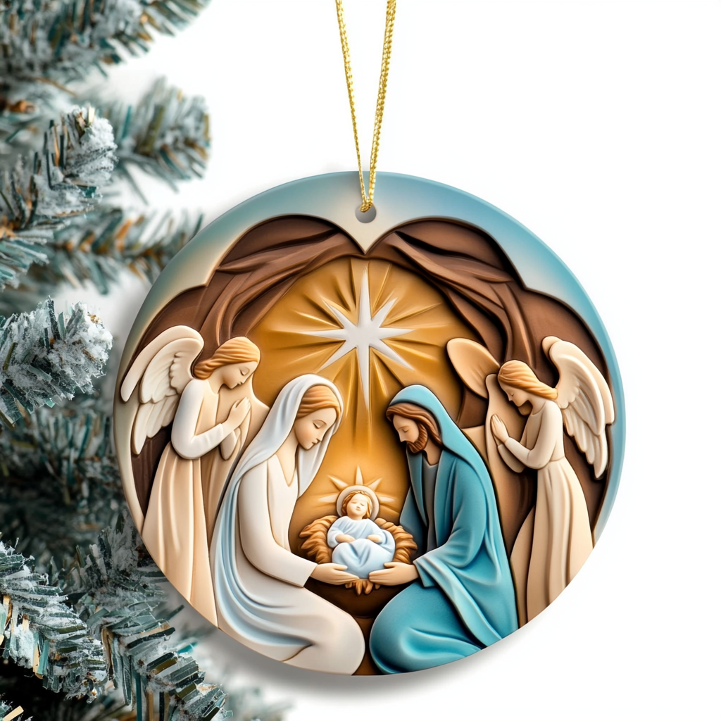 Peaceful Manger Mica Ornament