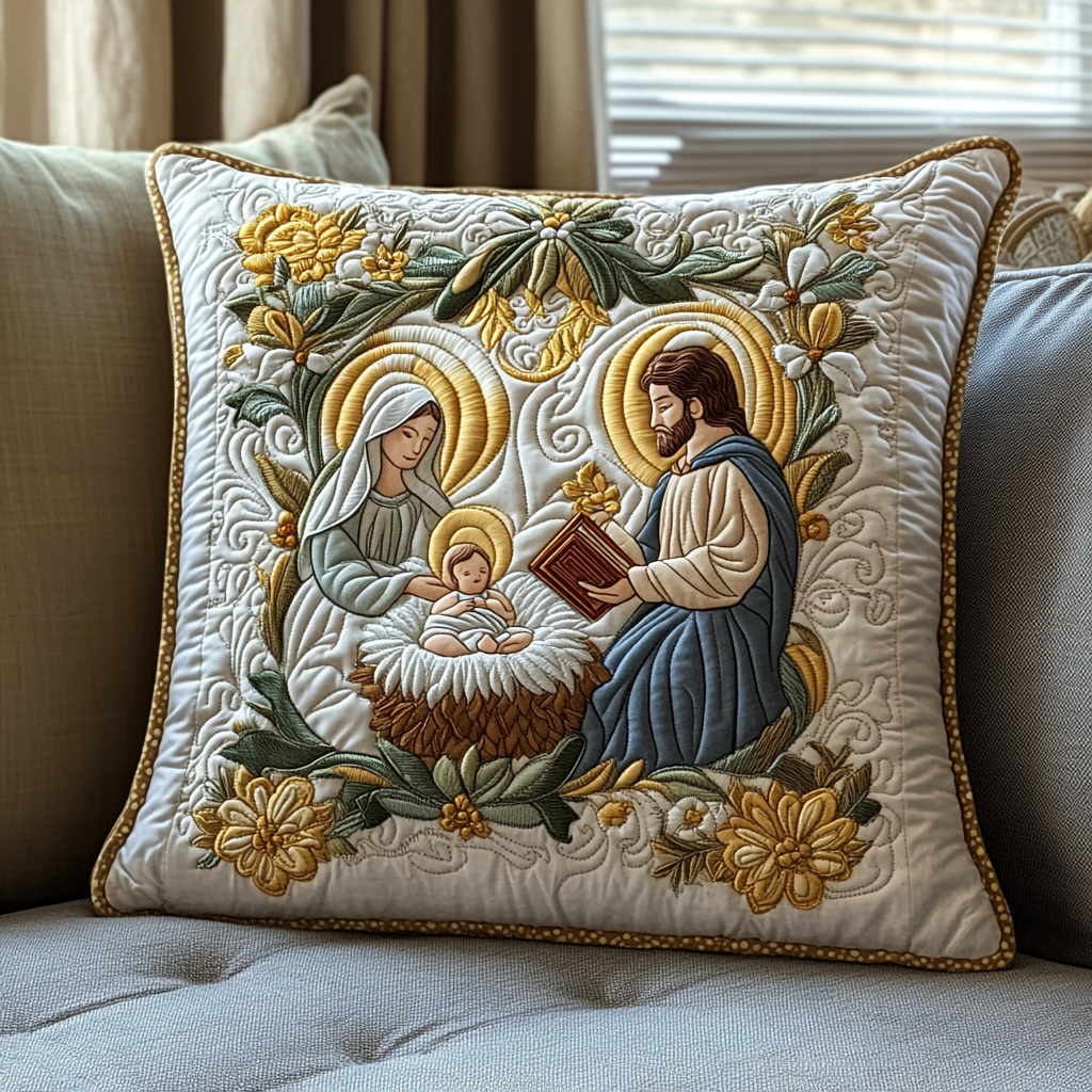 Peaceful Manger Moment Quilted Pillow Case Buffalo Plaid Pillow Cover Holiday