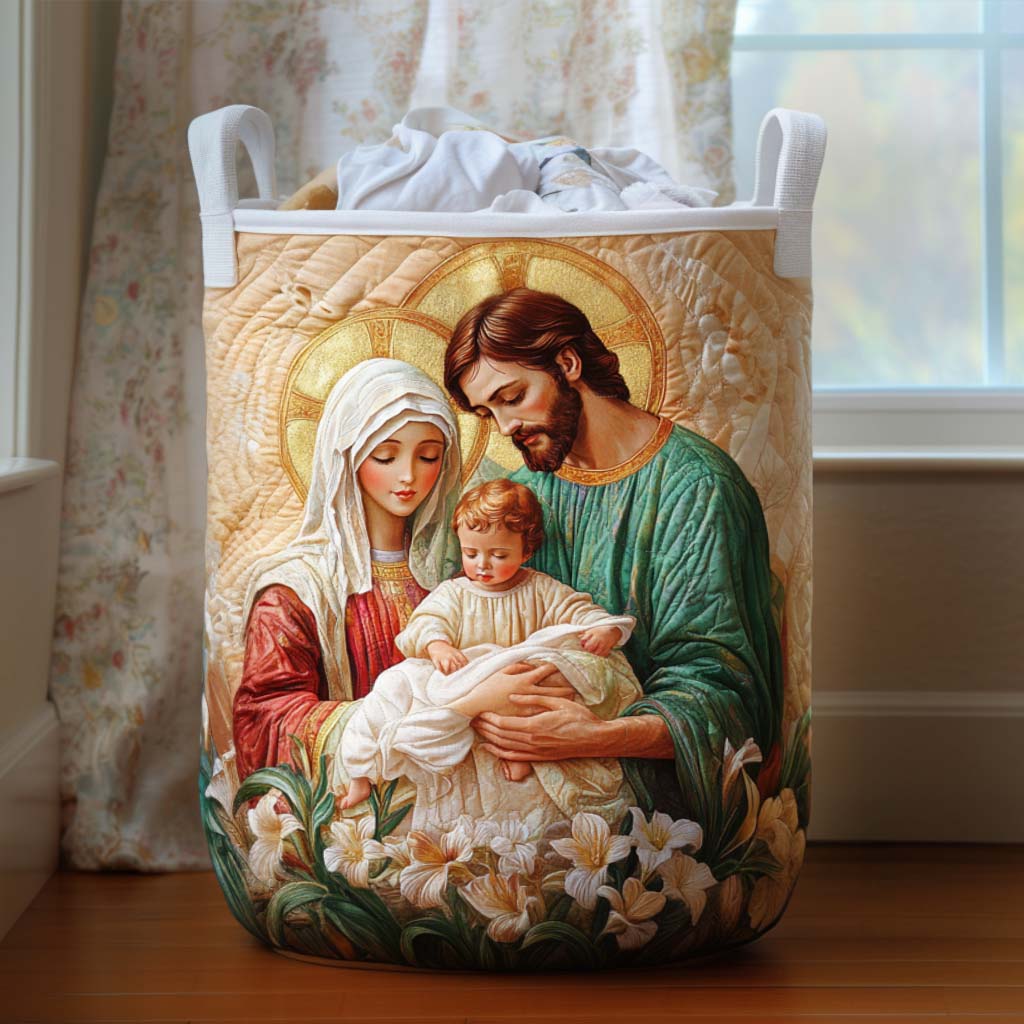 Peaceful Manger Quilted Laundry Basket Winter Merch Essentials