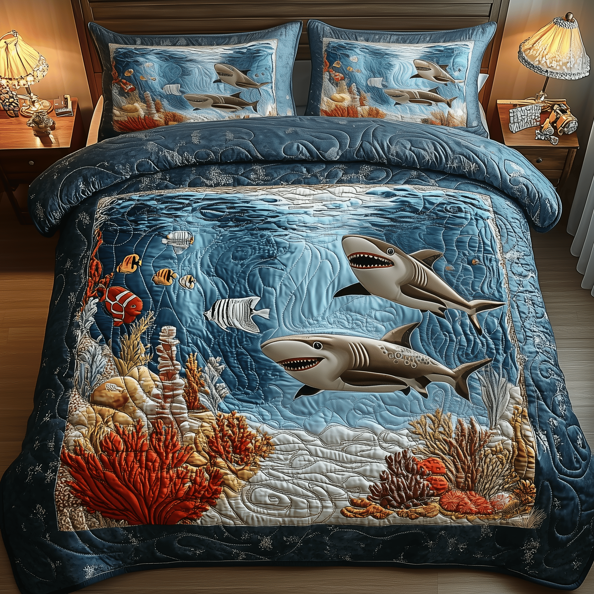 Peaceful Marine Life Quilted Bedding Set Gifts For An Ocean Lover