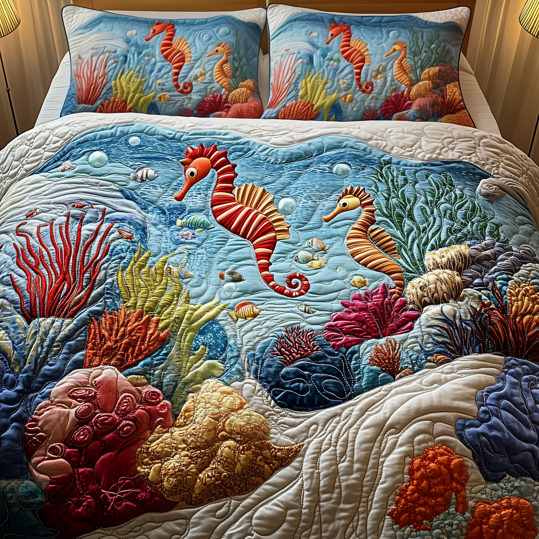 Peaceful Marine Life Quilted Bedding Set Ocean Themed Gift Ideas