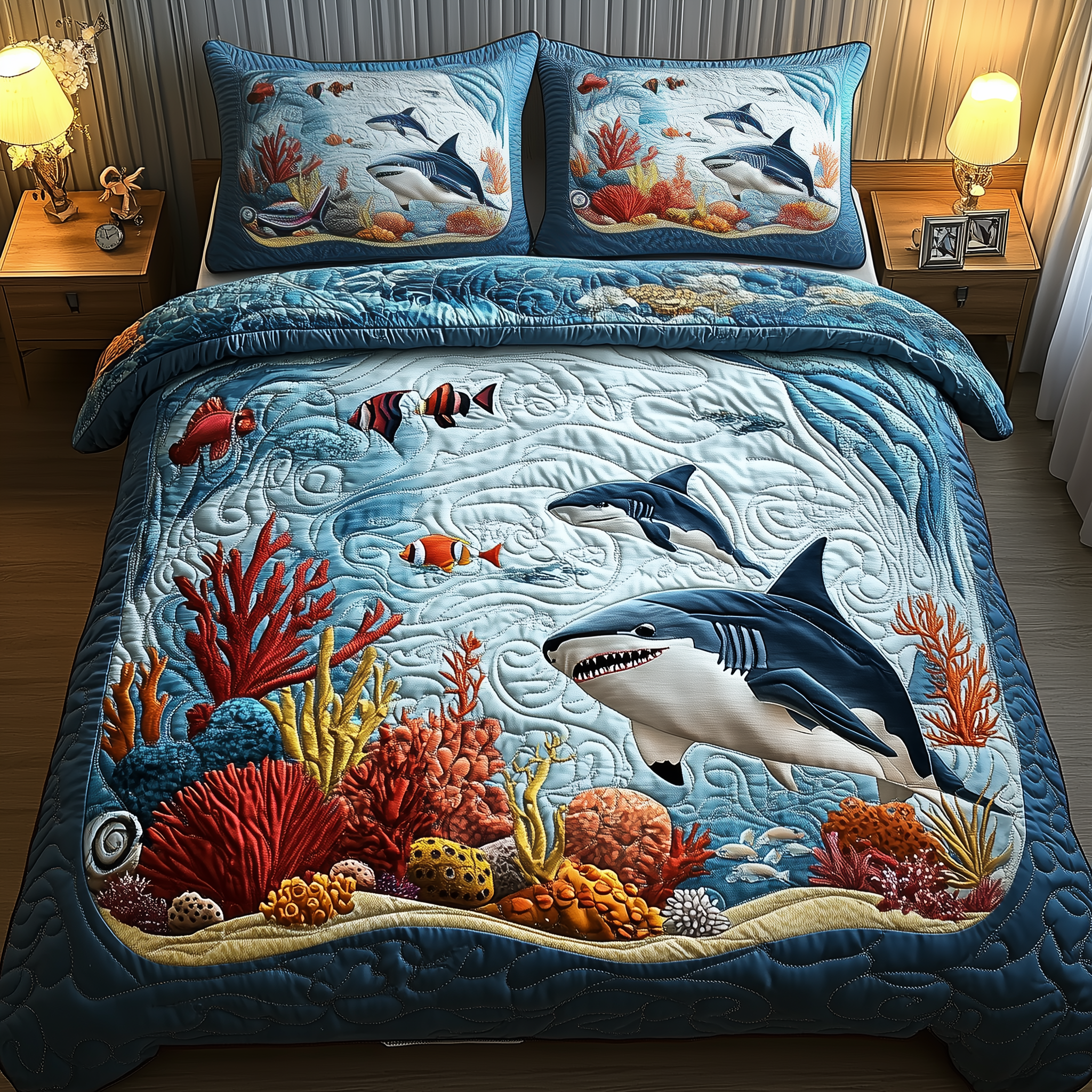 Peaceful Marine Life Quilted Bedding Set Presents For Ocean Lovers
