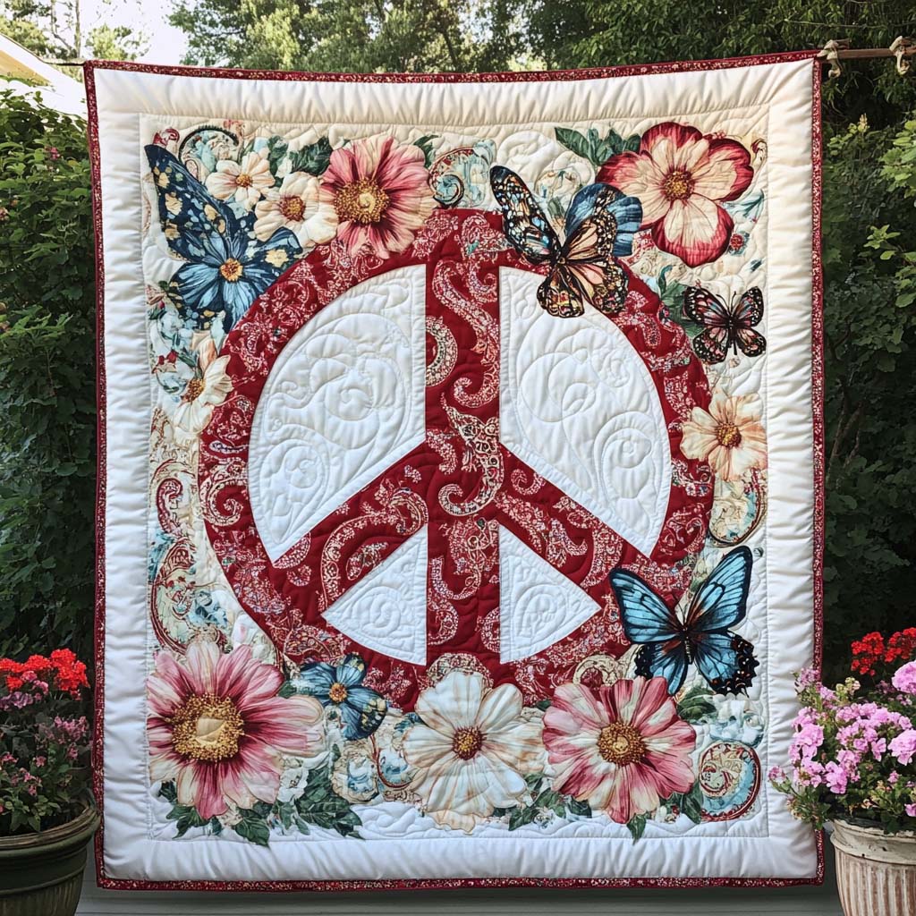 Peaceful Meadow Quilted Blanket Holiday Throw Blanket Hippie Christmas Gift Ideas