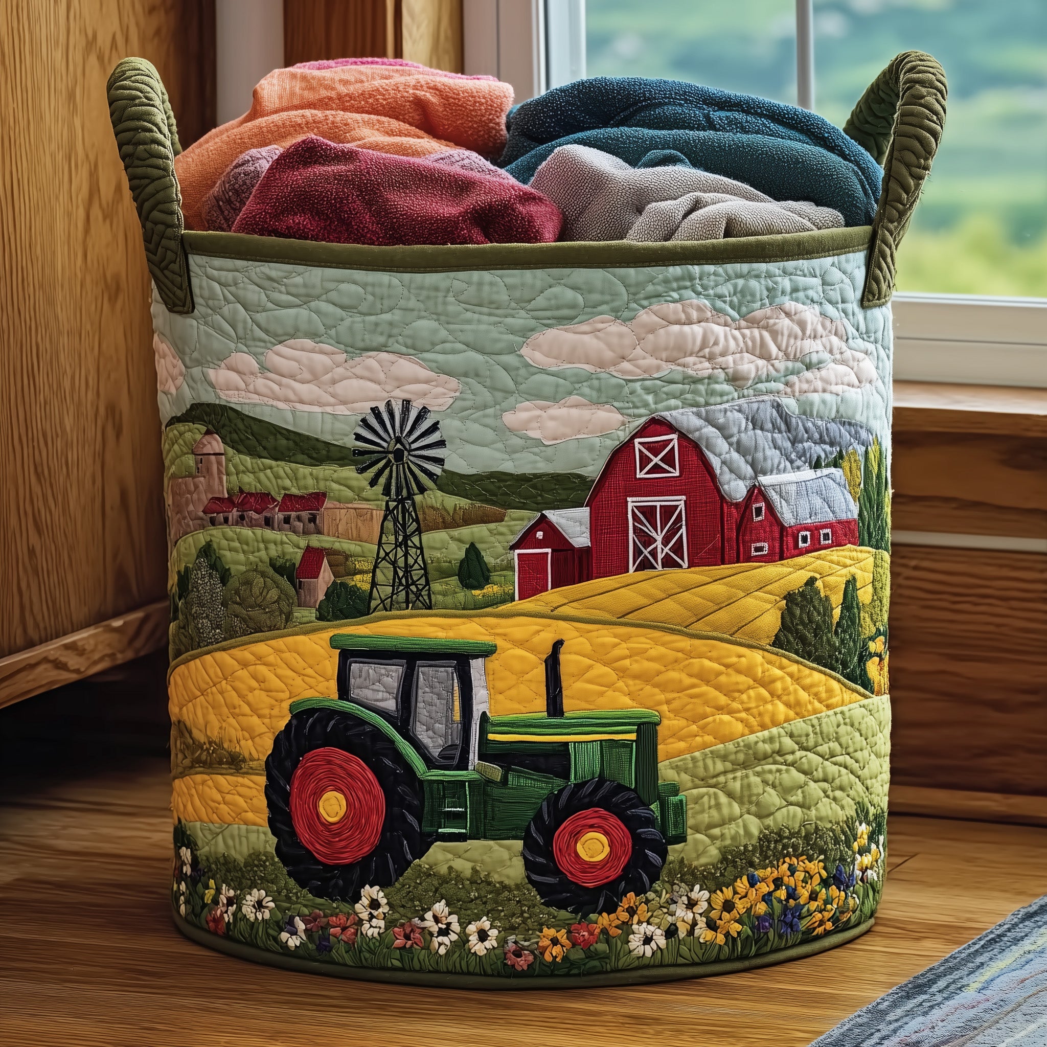 Peaceful Meadow Quilted Laundry Basket Best Present Gifts For Truckers