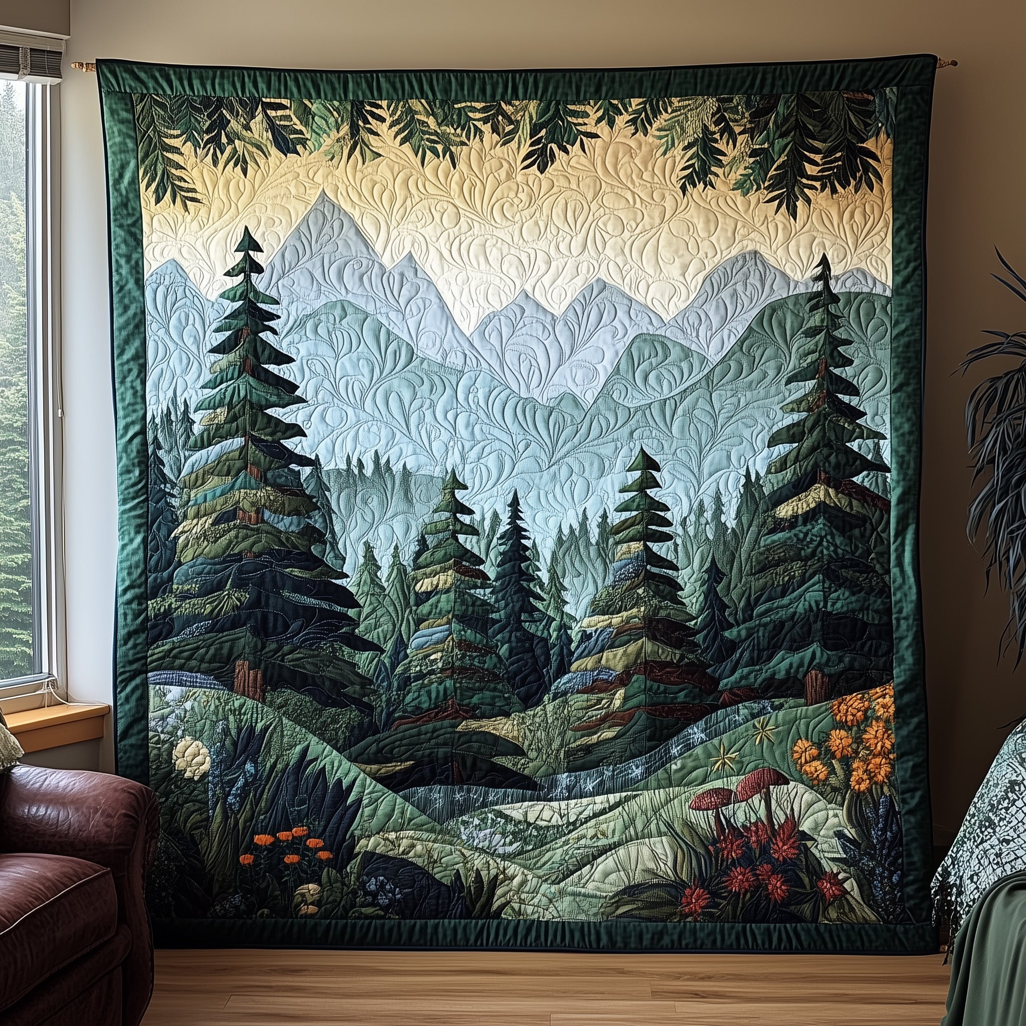 Peaceful Mountain Quilted Blanket Merchandise Throw BlanketChristmas Gifts For Daughter