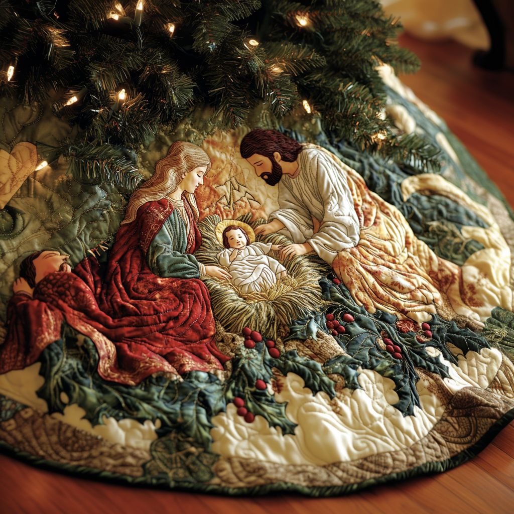 Peaceful Nativity Christmas Quilted Tree Skirt Christmas Tree Bottom Cover Christmas Gifts For Grandparents