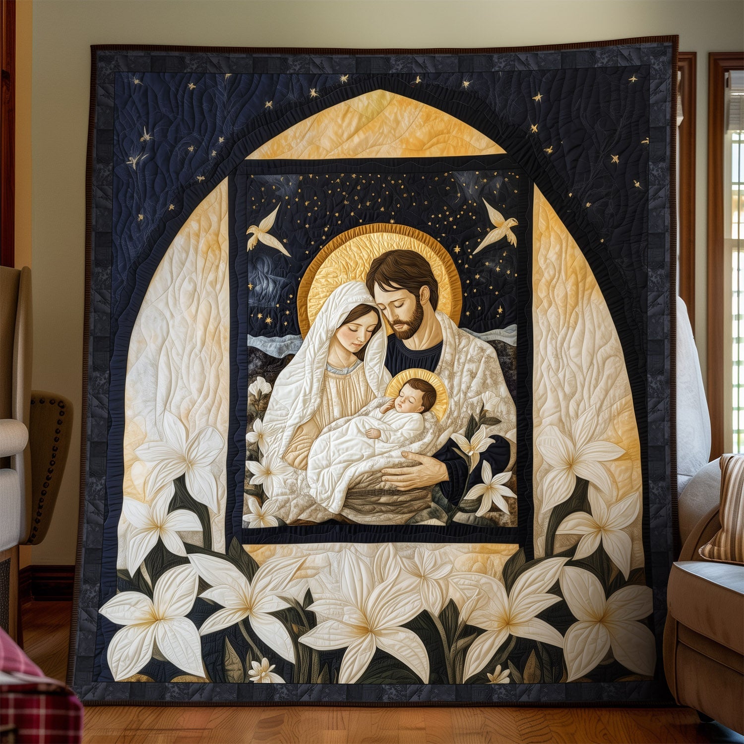 Peaceful Nativity Scene Quilted Blanket Christian Christmas Gifts