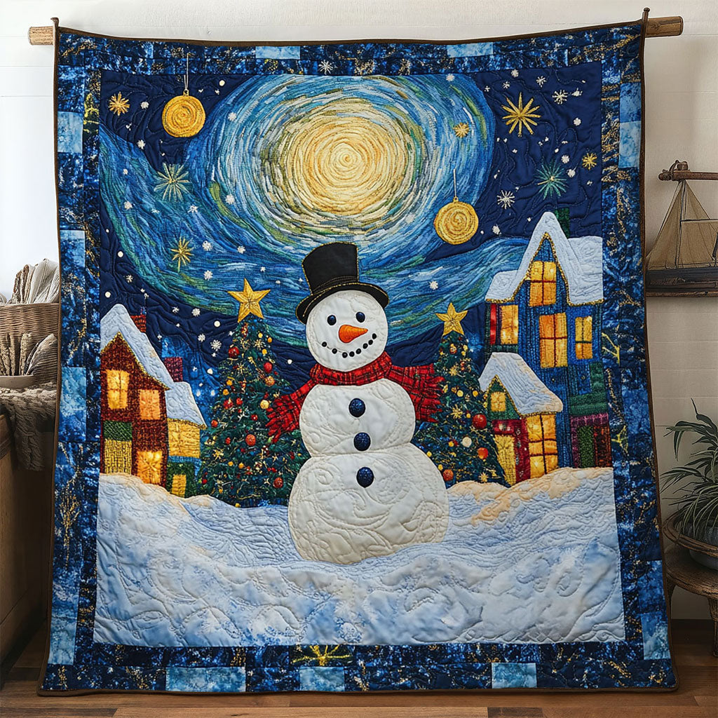 Peaceful Night Snowman Quilt Blanket Queen Size Blanket Snowman Themed Gifts