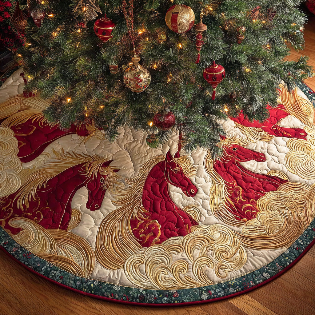 Peaceful Pasture Snow Christmas Quilted Tree Skirt Elegant Quilted Tree Skirt for Festive Gatherings