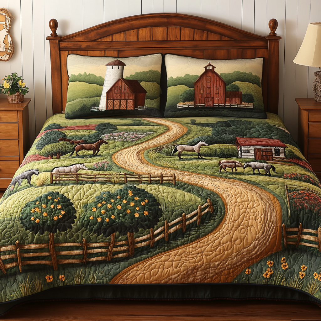 Peaceful Pastures Quilted Bedding Set Holiday Duvet Covers Tractor Gifts Adults