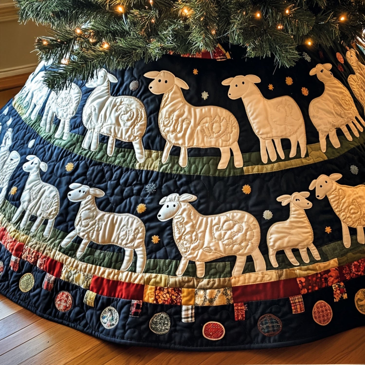 Peaceful Pastures Quilted Christmas Tree Skirt Holiday Party Decor for Home