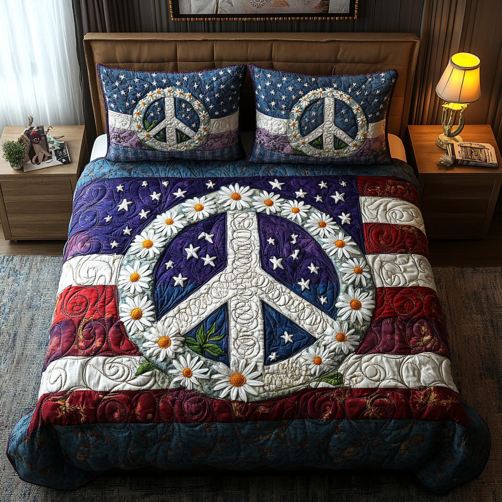 Peaceful Patriot Quilted Bedding Set Best Comforter Sets Hippy Gift Ideas