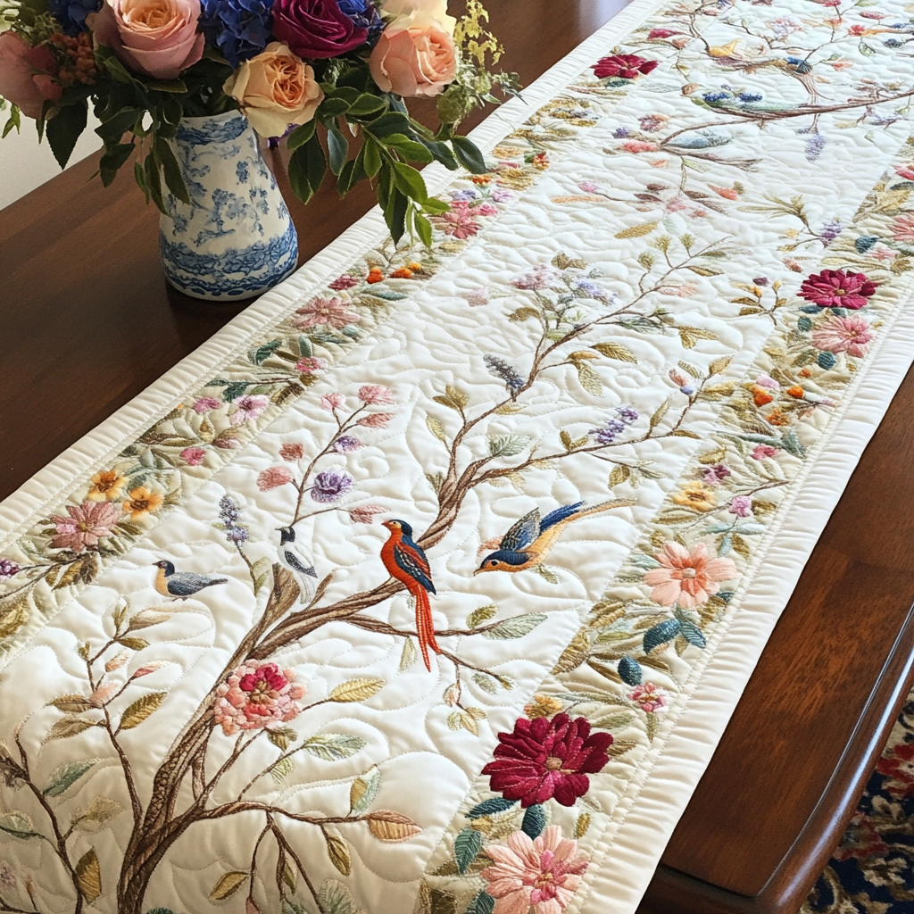 Peaceful Perch Quilted Table Runner Dining Table Ideas Gifts For Bird Enthusiasts