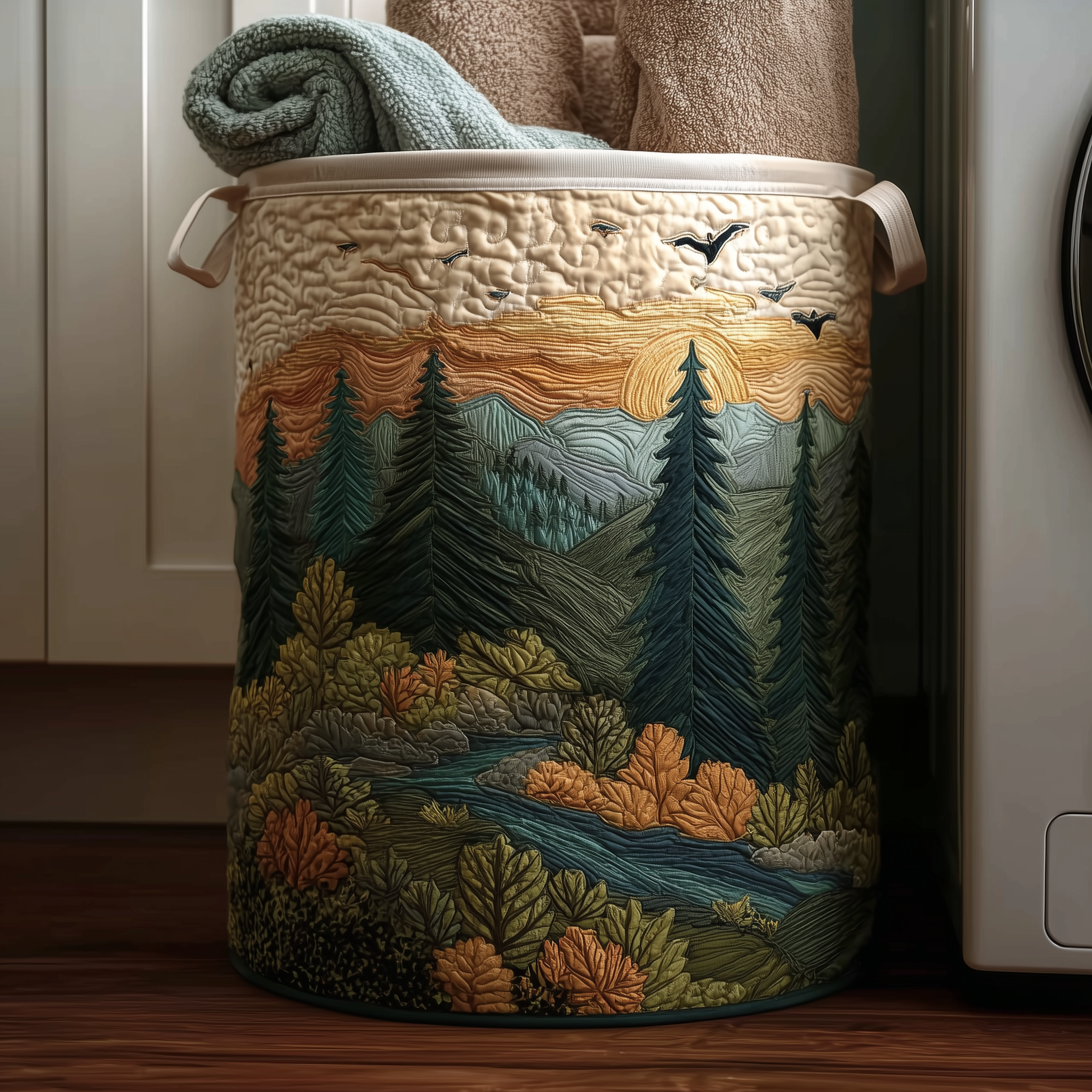Peaceful Pines Quilted Laundry Basket Gift To Brighten Their Day