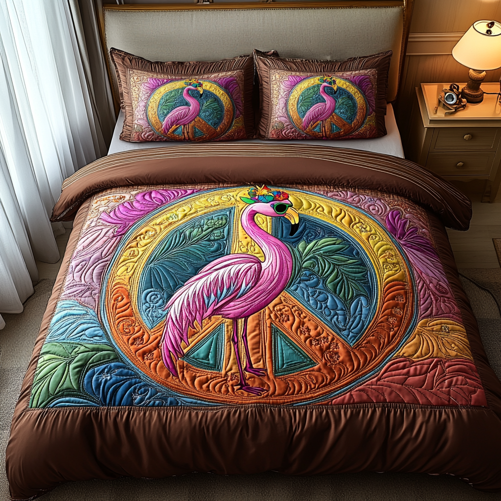 Peaceful Pink Quilted Bedding Set Best Comforter Sets Flamingo Gifts For Ladies