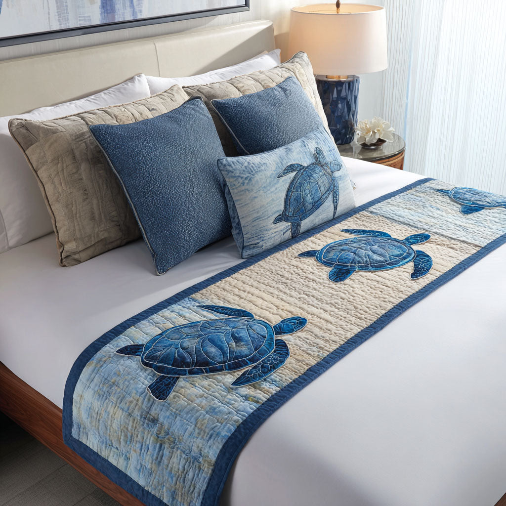Peaceful Plodder Quilted Bed Runner Bed Decor Ideas Gift Ideas For Sea Turtle Lovers