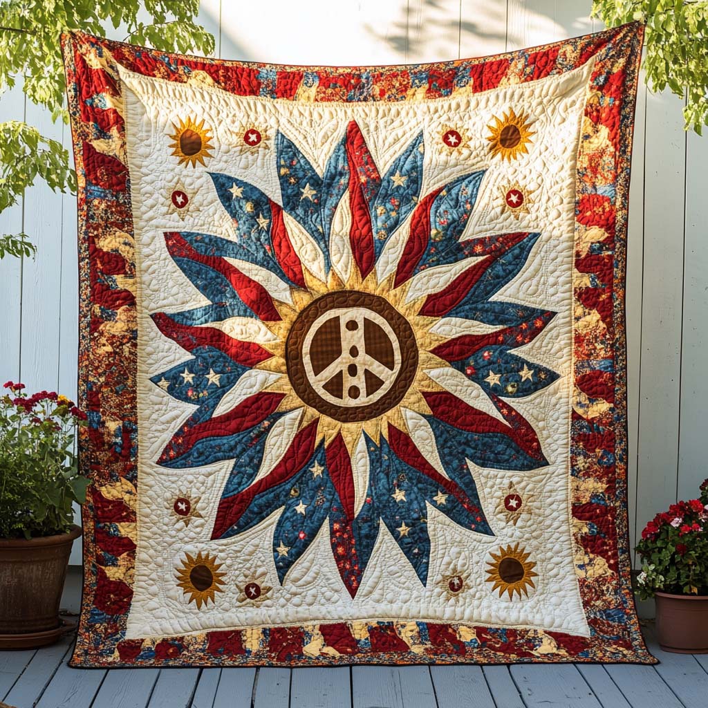 Peaceful Radiance Quilted Blanket Nice Throw Blanket Birthday Gift For Hippie Friend