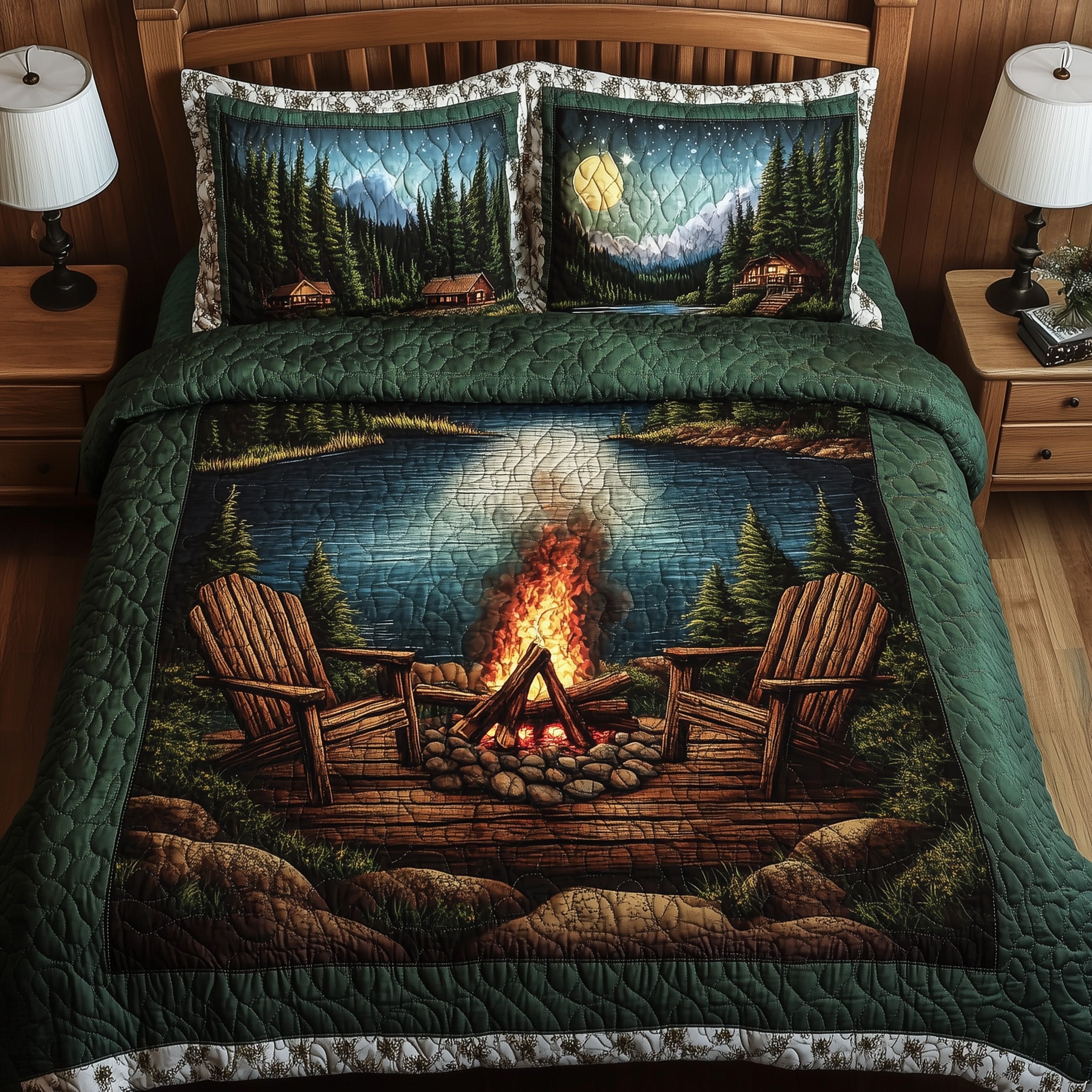 Peaceful Retreat Quilted Bedding Set Duvet Cover Bedspread Camping Themed Gifts