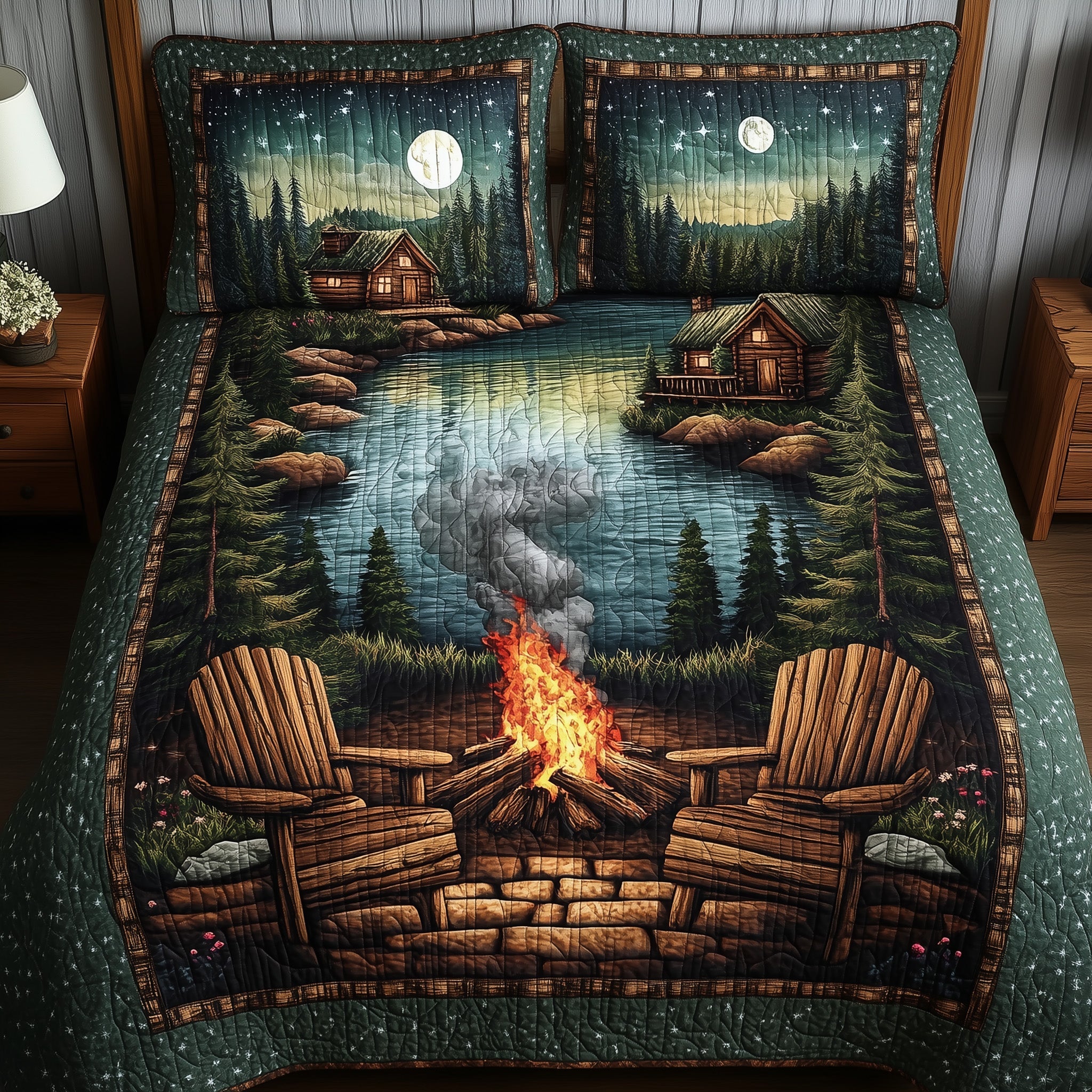 Peaceful Retreat Quilted Bedding Set Duvet Cover Bedspread Gift For Camper