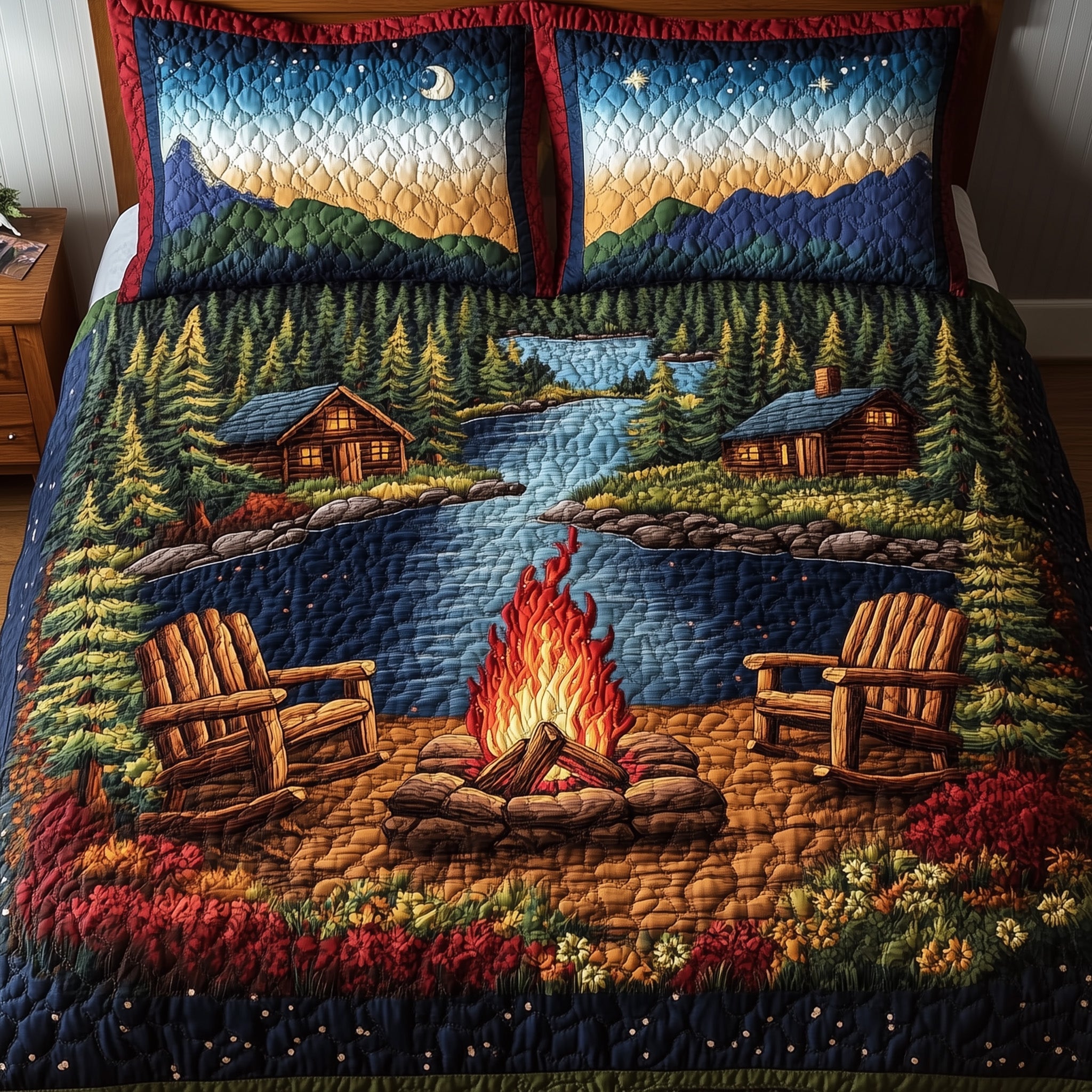 Peaceful Retreat Quilted Bedding Set Duvet Cover Bedspread Unique Camping Themed Gifts