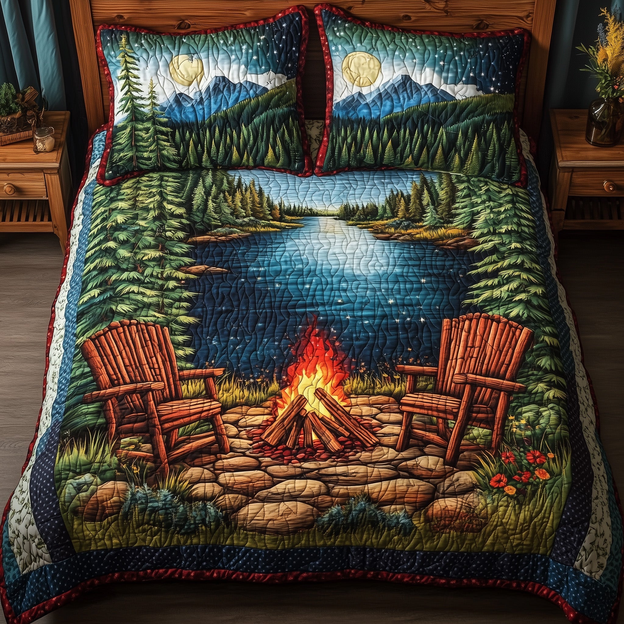 Peaceful Retreat Quilted Bedding Set Duvet Cover Bedspread Unique Ralated Camping Gifts