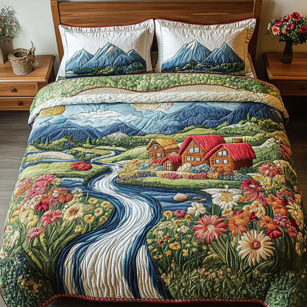 Peaceful Retreat Quilted Bedding Set Elegant Bedding Set Gift for Newlyweds